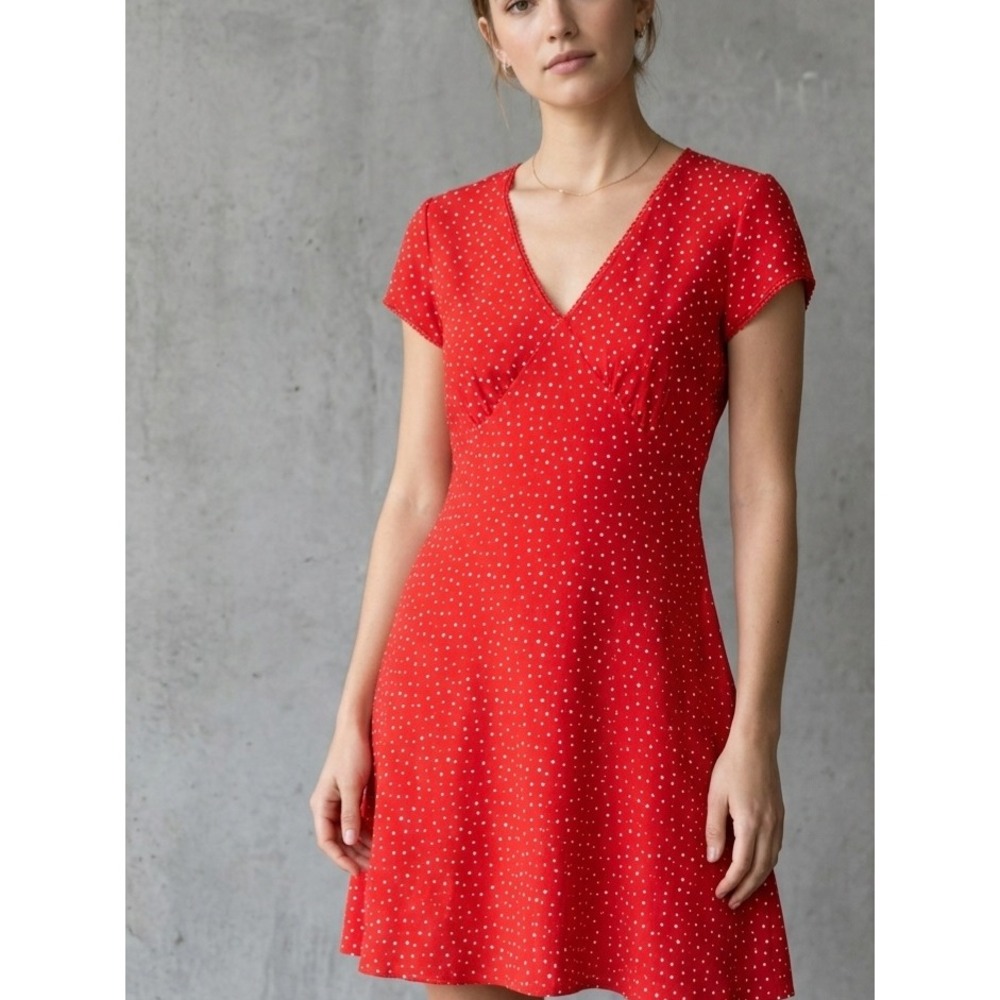 Levi's Red Polka Dot V-Neck Cap Sleeve A-Line Mini Dress Size L